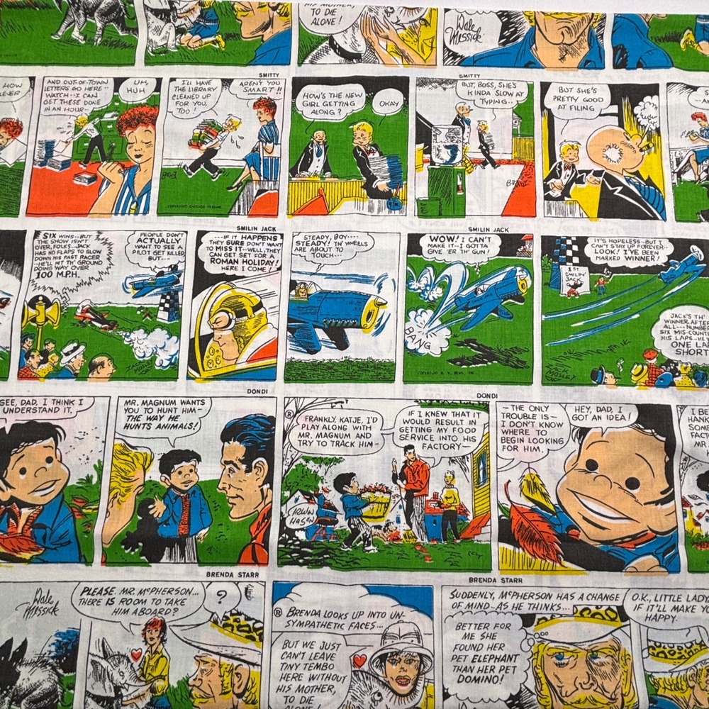 Vintage Comic Strip Fabric Lot Brenda Starr Smilin Jack Dondi Smitty 3 Yds Each